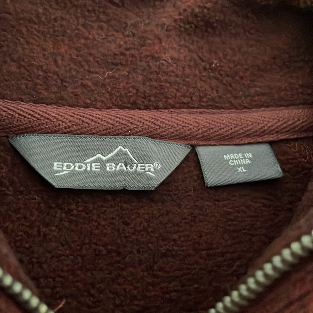 NWT Eddie Bauer quarter zip fleece sweater in maroon. 100% polyester. Men’s XL. - Picture 7 of 11